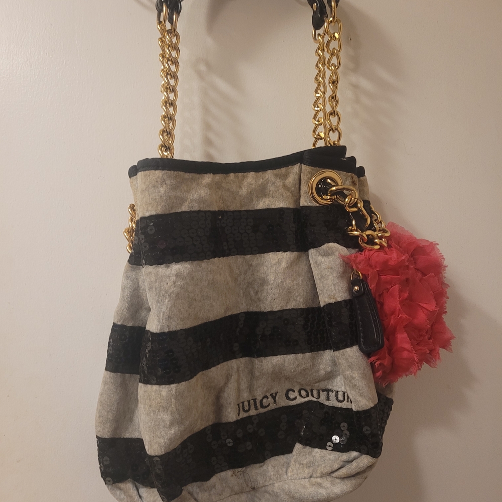 Juicy Couture Black and Gray Sequin Shoulder Bag